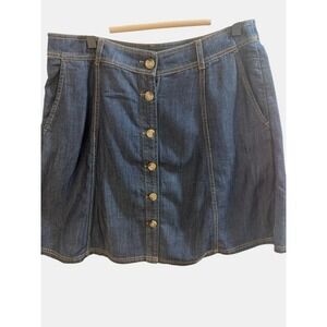 Loft Womens Size 10 Denim Mini Skirt Dark Wash Button Front Linen Blend A-Line